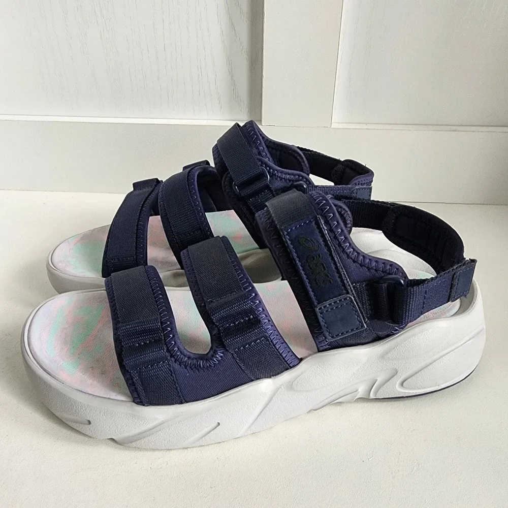 *Asics Bondal Mens 9/ Womens 10.5 ‎ Navy Blue White Chunky Strappy Sport Sandals